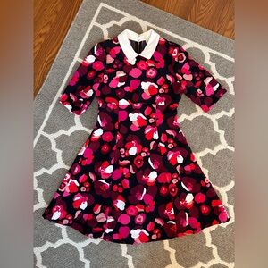 Kate Spade Pink & White Floral Fit-and-Flare Dress with White Collar